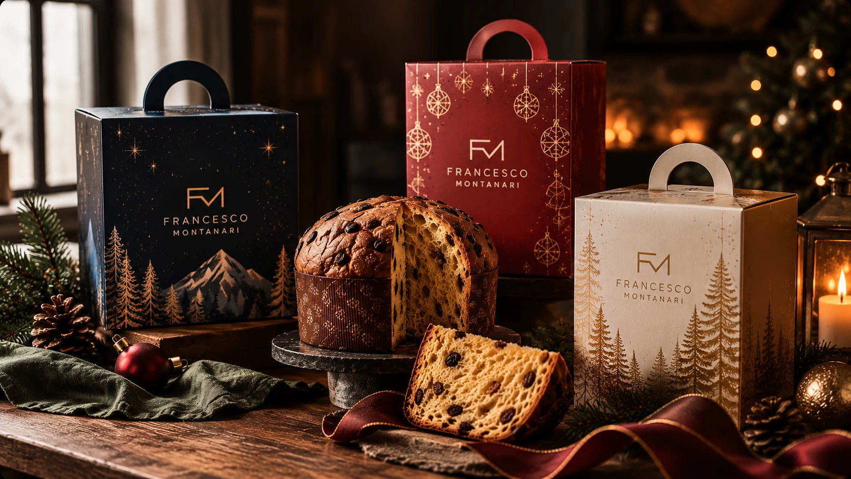 Panettoncino e confezioni natalizie personalizzate Francesco Montanari in ambientazione naturale